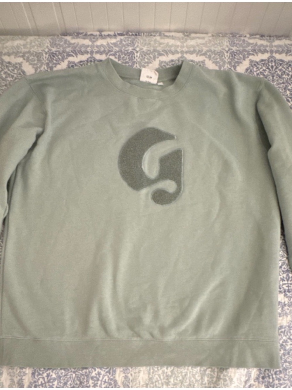 Glossier Mint Sage Flocked Logo Sweatshirt